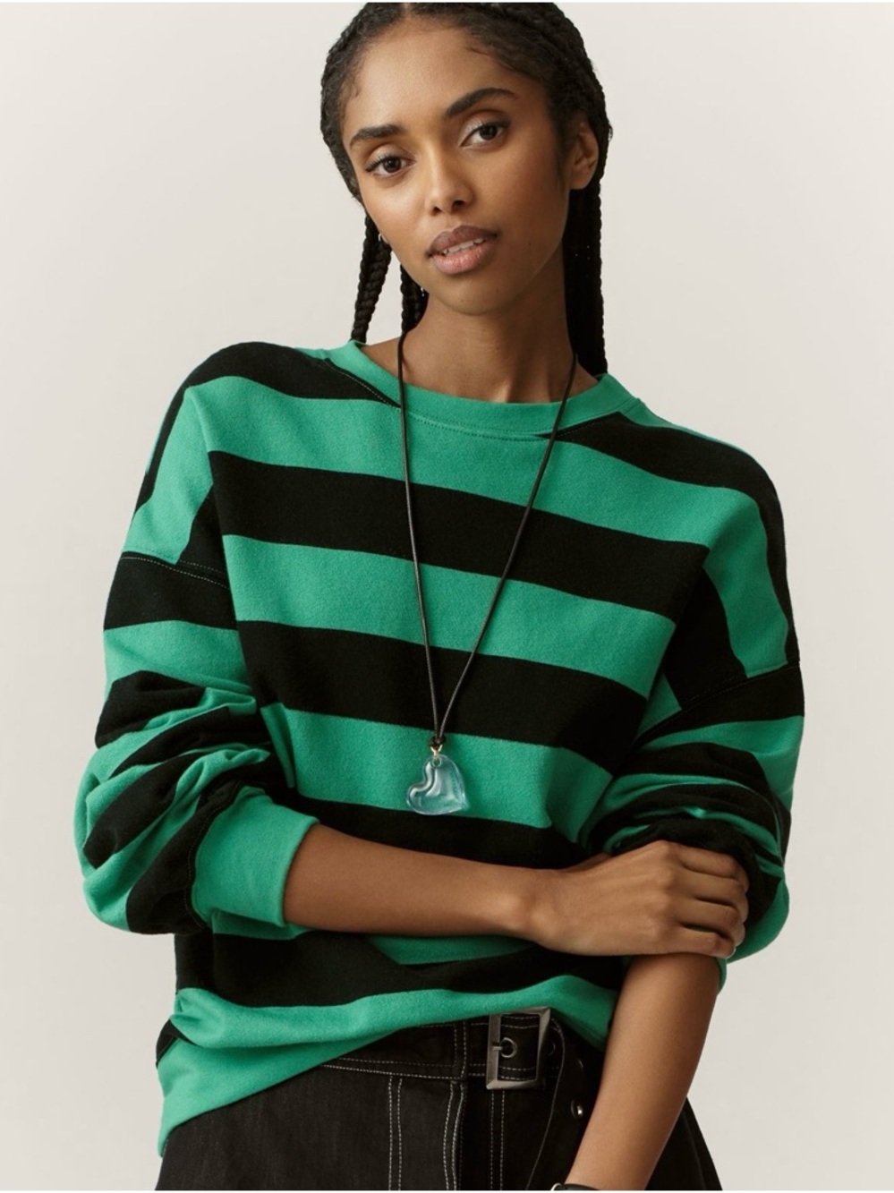 Letluv Striped Long-Sleeve Crew-Neck Pullover ~ NWT